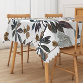 Aperturee - Aperturee Autumn Botanical Rectangle Tablecloth with Painted Butterflies and Plants for Fall and Thanksgiving Decor